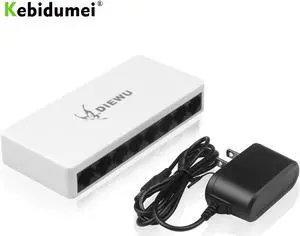 8-Port Ethernet Network Switch HUB Desktop Mini Fast LAN Switcher Adapter with EU/US Power Supply