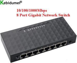 10/100/1000Mbps 8 Port Gigabit Network Switch Gigabit Ethernet Network Switcher RJ45 Lan Hub High Performance Ethernet EU Plug