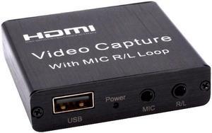 1080P 4K HDMI Video Capture Card with MIC R/L Loop Out Video Capture Game Recorder for Live Streaming Broadcast Meeting