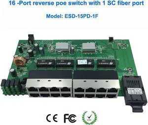 24V poe16-Port reverse poe ethernet switch with 1 sc fiber port  PCB board