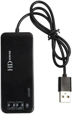 3 Port Usb 2.0 Hub External 7.1Ch Sound Card Headset Microphone Adapter For Pc Black