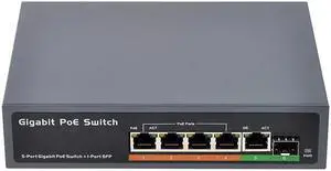 Network Switch PSE604GS 4 Port  + 1 Port Uplink + 1 Port SFP 65W IEEE802.3At / Af Standard All Gigabit (US Plug)