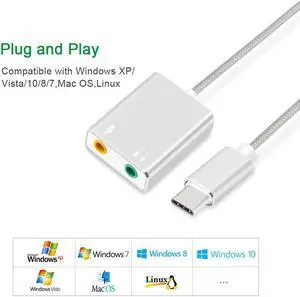 Type C Type-C External Sound Card Adapter Audio Card -C to Jack 3.5mm Earphone Micphone for Laptop Macbook Pro