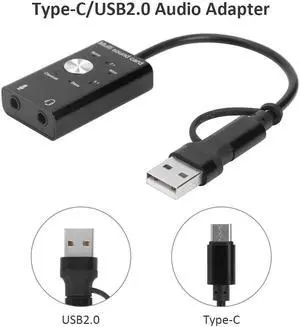 External Sound Card  2.0 Type-C to 3.5mm Jack Stereo Headphone Microphone Audio Adapter for Win Mac Linux Android