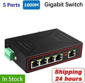 5 Ports Industrial Ethernet Switch 10/100/1000Mbp Gigabit Network Switch DIN Rail Type Network Lan Hub adapter Signal Strengthen