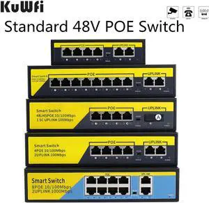 48V POE Network Switch 10/100/1000Mbps Ethernet Switch 4Port/8Ports Network Switching Hub IEEE 802.3 AF/AT Switch for IP Camera