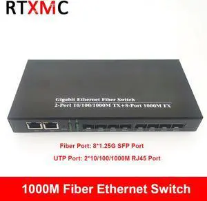 8SFP&2UTP Gigabit Ethernet switch Ethernet Fiber Optical Media Converter 8*SFP and 2*RJ45 Port 10/100/1000M & 8*Port 1.25G SFP