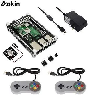 pi 3 case/heatsink/charger/cable/fan/gamepad, Case for  Pi 3/ 3B+(B Plus) 5V 2.5A Power Supply HeatSinks Fan