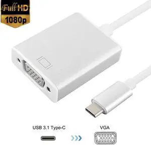 to VGA Adapter USB 3.1 Type C Male to Female VGA Converter Cable 1080P FHD for Macbook 12 inch Chromebook Pixel Lumia 950XL