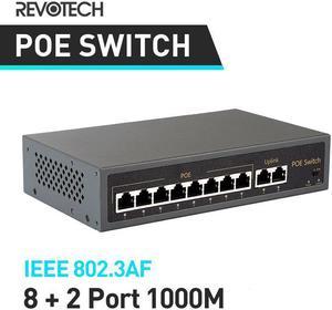 8-Port 10/100M + 2-Port 10/100/1000M IEEE802.3af 120W 48V POE Switch Power over Ethernet For IP Camera System Network Switch