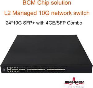 10G network switch 24*10 SFP+ Fiber ports and 4*100/1000M RJ45/SFP Combo L2 managed