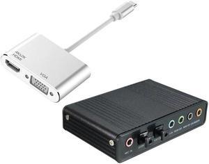 5.1 3D o Sound Card Virtual 7.1 Channel Converter Adapter Cable &  3.1 Type C to HDMI VGA Adapter