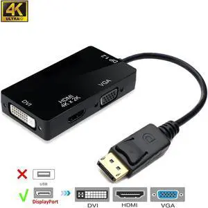 Adapter 3 In 1 Displayport To 4K HDMI Dvi Vga Converter Male To Female Gold Plated HDTV Monitor Projector For Gaming
