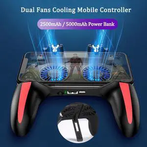 PUBG Mobile Controller with Double Fan Cooling for Iphone Ios Android Phone Game Pad Fire with 2500mah / 5000mah Power Bank
