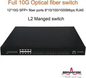 10G network switch 12*10G SFP+ Fiber ports and 8*100/1000M RJ45 L2 managed