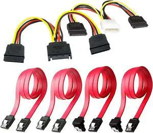 / SATA III Hard Drive Connection Cables (1x 4 Pin to Dual 15 Pin SATA Power Splitter Cable, 1x 15 Pin to Dual 15 Pin SATA Po