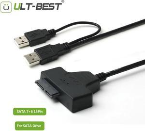 Cabo USB 2.0 to Slim SATA USB Slimline Serial ATA 7+6 13pin Connector Adapter Cable for CD DVD Rom Optical Drive