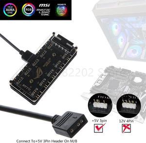 3 pin AURA SYNC 5V RGB 10 Hub Splitter SATA Power 3pin ARGB Adapter Extension Cable for   A SUS  LED New