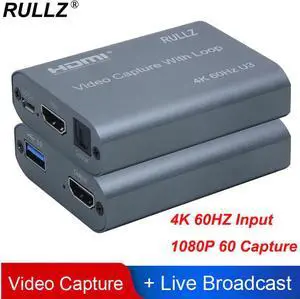 4K 60HZ USB 3.0 Loop Out Audio Video Capture Card 1080P 60fps HDMI Video Grabber Box for PS4 Game Camera Record Live Streaming