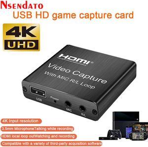 4K USB2.0 Video Capture Card USB 2.0  Video Grabber Record Box with Mic loop R/L for PS4 Game DVD Recording Live Streaming