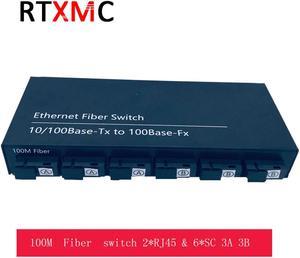 10/100M Fast Ethernet switch Convert 25KM Fiber Optical Media Converter Single Mode 2*RJ45 & 6*SC 3A3B fast fiber Switch 6 ports