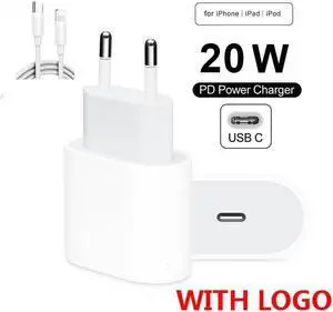 Original 20W PD Fast Charger For iPhone 11 12 Pro Max Type C to Lightning Cable USB C Quick Charging Adapter US/UK/EU Smart Plug