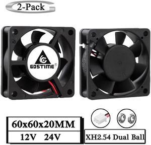 2 Pcs  60x60x20mm 6020 12V 24V Dual Ball 3D Printer Cooler Fan 60mmx20mm Brushless Machine Equipment DC Motor Cooling Fan