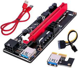 PCI Express PCIE PCI-E Riser Card 009s Molex 6Pin to SATA 1X 16X USB3.0 Extender Adapter LED Mining