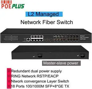 18 SFP fiber optical switch managed with 8 ports 100/1000M RJ45 full gigabit network switch
