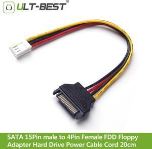 Cable SATA 15Pin male to 4Pin Female FDD Floppy  Adapter Hard Drive Power Cables Cord 20cm