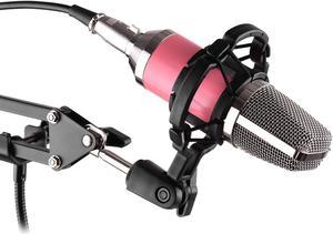 Studio Condenser Microphone Kit with External Sound Card Mic Windscreen Shock Mount Arm Stand Mounting Clamp