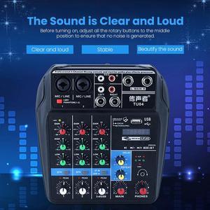 4 Channels Audio Mixer DJ Sound Mixing Console External Sound Card for Computer Audio Interface 48V Phantom Power