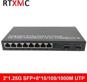 2SFP 8RJ45 2G8E Gigabit Media Converter 10/100/1000M Ethernet Converter Transceiver fiber optical switch