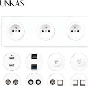 3 Gang French Glass Panel + Dimmer Fan Regulator Switch Dual USB TV RJ11 Telephone RJ45 Internet + HDMI Port USB3.0 Jack