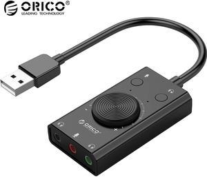 External USB Sound Card Microphone Headset Audio 3.5mm Jack 3 Port Output Adapter Volume Adjustable for Windows Mac Linux