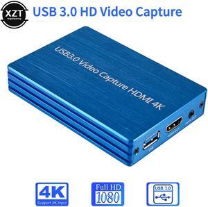 4K HDMI to USB 3.0 Video Capture Card Box Dongle 1080P loop HD Video Record Grabber 3.5mm aux mic for OBS Gaming Live Streaming
