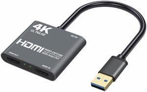 Card 4K USB2.0 to HDMI HD Video  Card 1080P with Loop Output for Games, Teaching, Video Conferencing