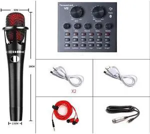 V8 Sound Card E300 Condenser Microphone Set for Studio Live Streaming Phone Computer Recording Singing Mic Holder