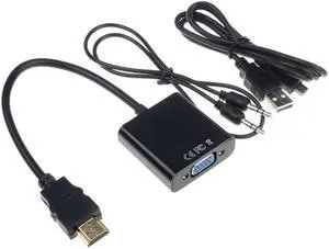 1080P HDMI to VGA With o Converter Adapter USB Power Video Cable Black