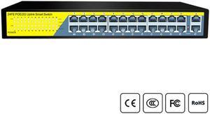 24Ports Gigabit Switch 1000Mbps POE Switch , Smart Desktop Network Power Over Ethernet InjectorExtend 250M ,2 Port Uplink 1 SFP