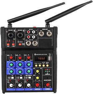 4 Channel o Mixer Console with Wireless Microphone Sound Mixing with Bluetooth USB Mini Dj Mixer