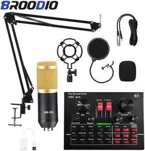 Microphone Studio bm800 Condenser Microphone Bundle Recording Sound Card Voice Changer Phantom Power Kits For Computer