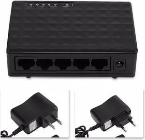 10/100Mbps 5 Ports Fast Ethernet LAN RJ45 Vlan Network Switch + Charger US/EU Plug
