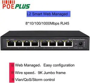 8 ports smart managed administrable gigabit network lan switch 10/100/1000Mbps