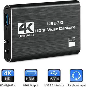 4K HDMI To USB 3.0 Video Capture Card Dongle Mic Input for OBS Game Live Stream Video Recording
