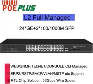 Full managed gigabit network switch 24 ports with 2SFP optical fiber ports SNMP/ERPS RING supporting