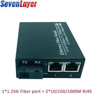 Converter 1 SC 2 RJ45 UTP 10/100/1000M Fast Ethernet Switch Converter 20KM Ethernet Fiber Optical  Single Mode fiber Port