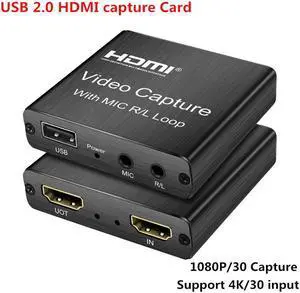 HDMI Video Capture Card Mic In Audio Out 1080p USB 2.0 Video Grabber Record Box for Live Streaming Video Recording
