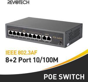 8+2 8-Port 10/100M IEEE802.3af POE Switch 120W 48V Switch Power over Ethernet for IP Camera System Network Switch