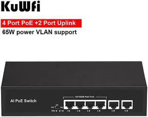 6Port POE Switch Support 802.3af/at IP Cameras and Wireless AP 10/100Mbps Standard Network Switch Extend 250m